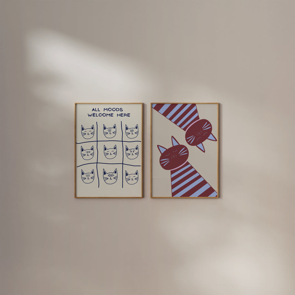 Whimsical Cat Print Set of 2