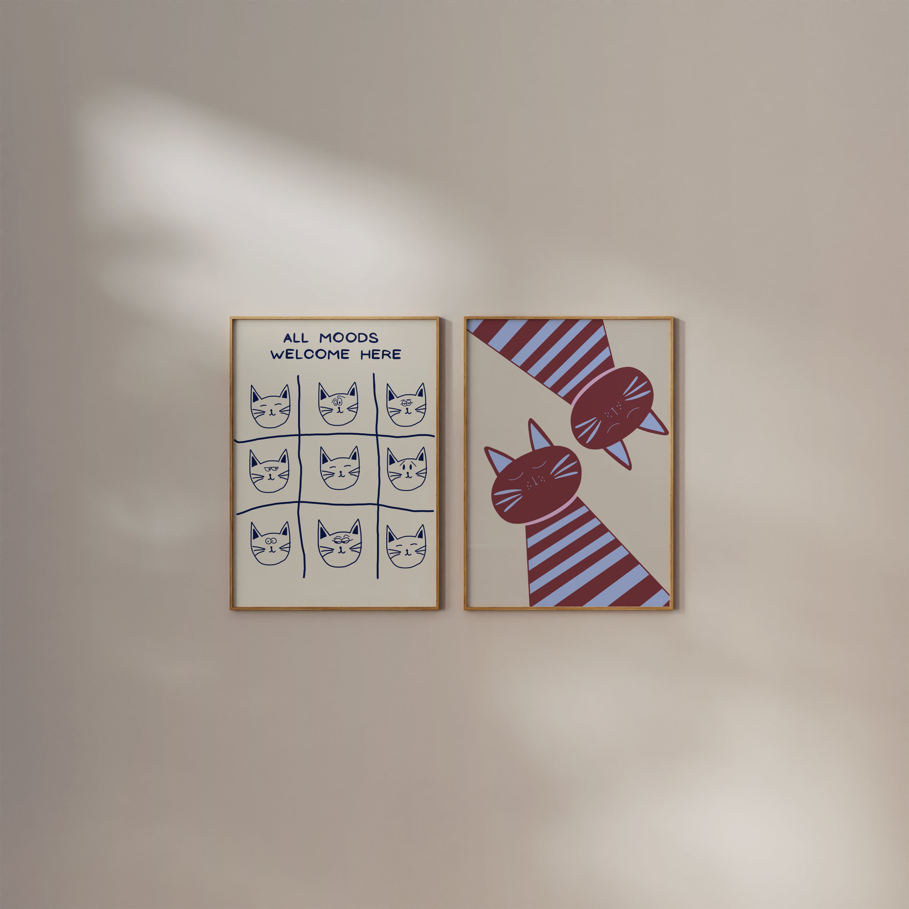 Whimsical Cat Print Set of 2